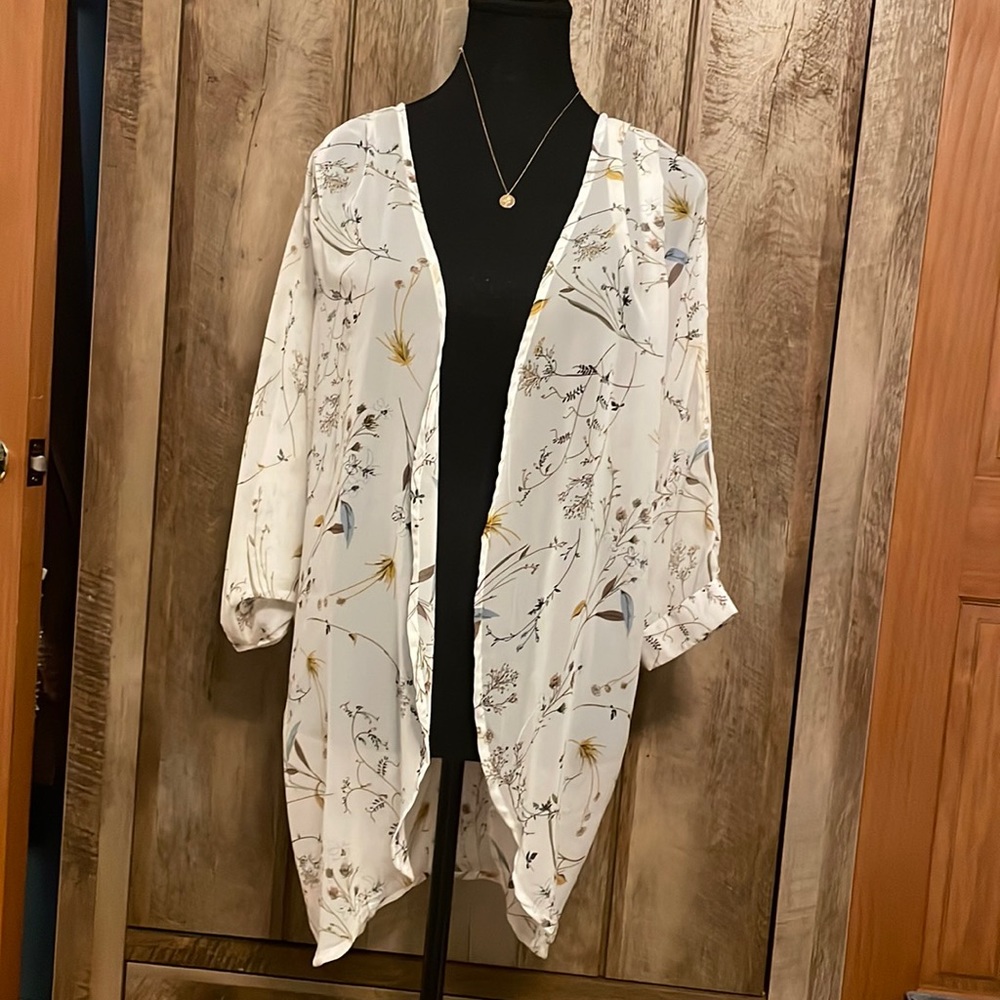 Women's 3/4 Sleeve Sheer Chiffon Open Front Mesh Knit Cardigan Cover Up